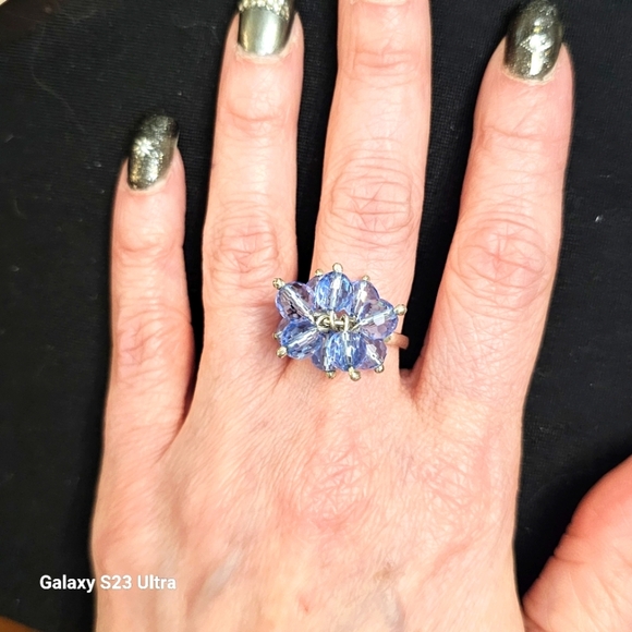 Blue Swarovski Bead Cluster Ring in Silver - Picture 1 of 6